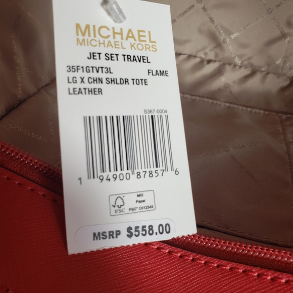 MICHAEL KORS JET SET TRAVEL L RED FLAME SHOULDER MK Bag - Picture 11 of 12